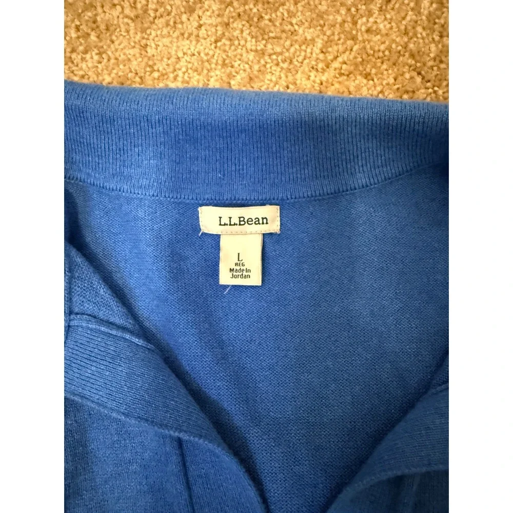 L.L. Bean Polo Sweater Womens L Blue Excellent Cotton Cashmere V-Neck 521742